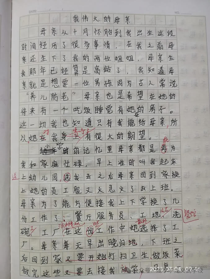 《我偉大的母親》子龍學生的一篇感人淚下的作文